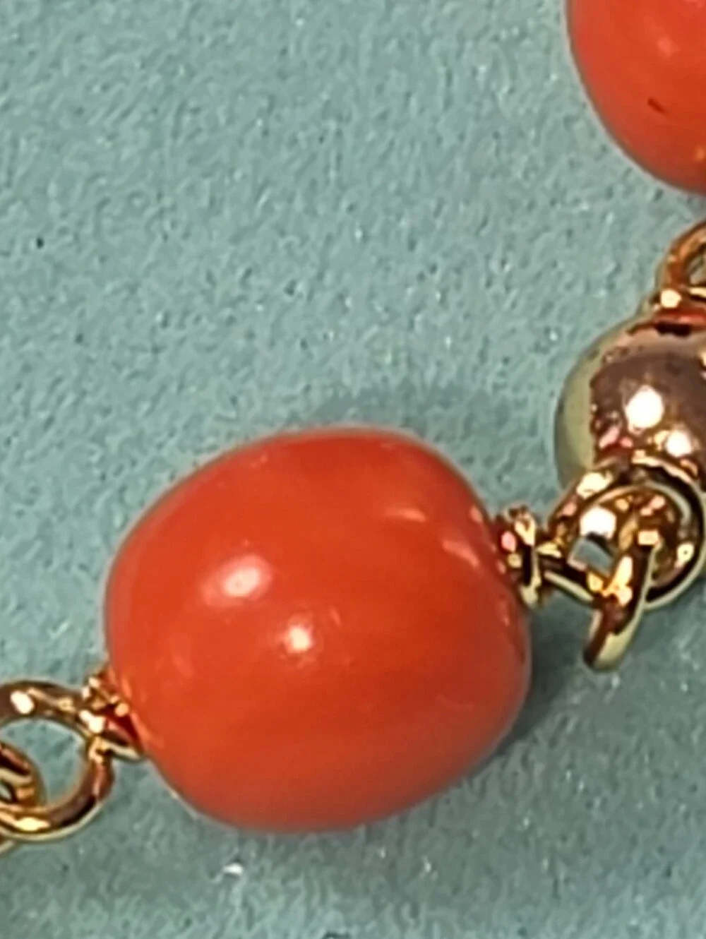 #2604, Signed ( Ls, 14K) Gold plated Baby Bracelet, Japanese Momo Coral, 5.5